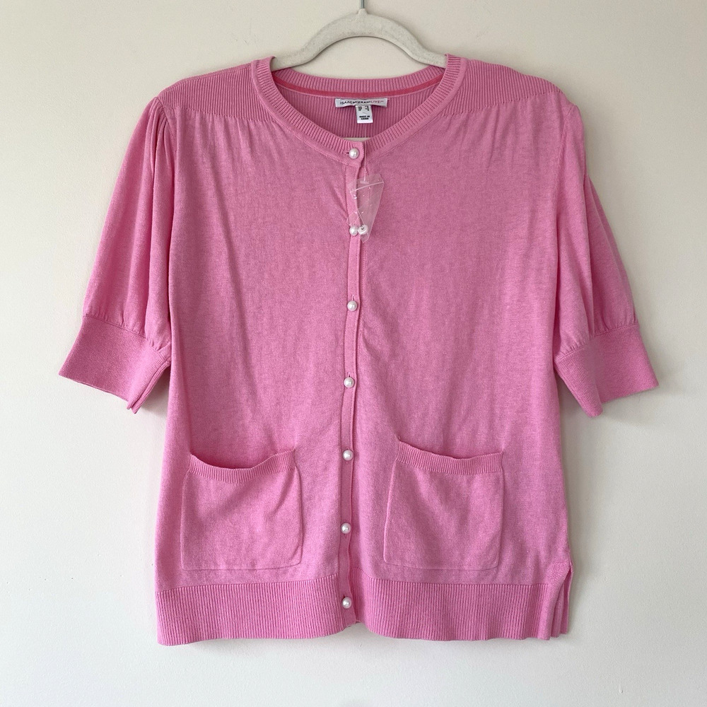 NEW Isaac Mizrahi Live! Women's Sweater Cardigan Button Front Silk Pink A684993